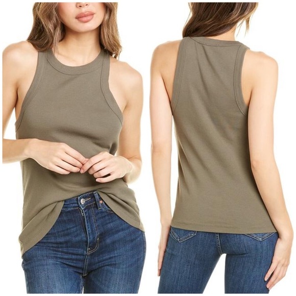 NWT James Perse Ribbed Knit Tank Top 1 platoon olive green cutaway small - Picture 10 of 10